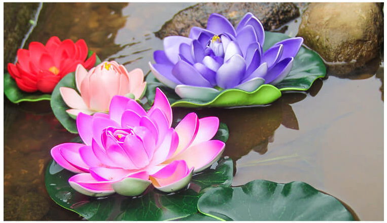 Đóa hoa sen giả thả nước trang trí tiểu cảnh ngoài vườn phủ xanh