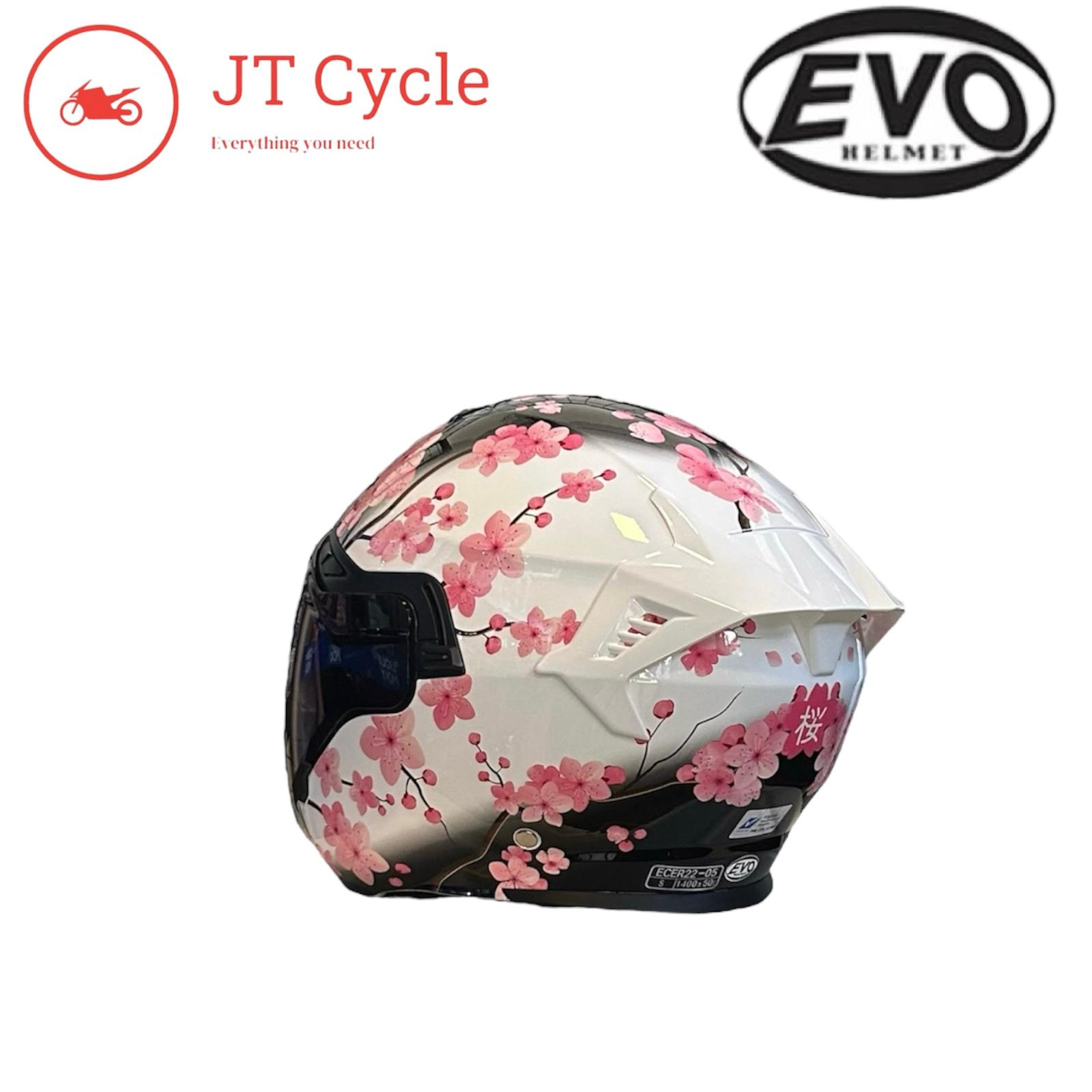 Evo RS9 Sakura Gloss Black White PSB Approved Open Face Helmet