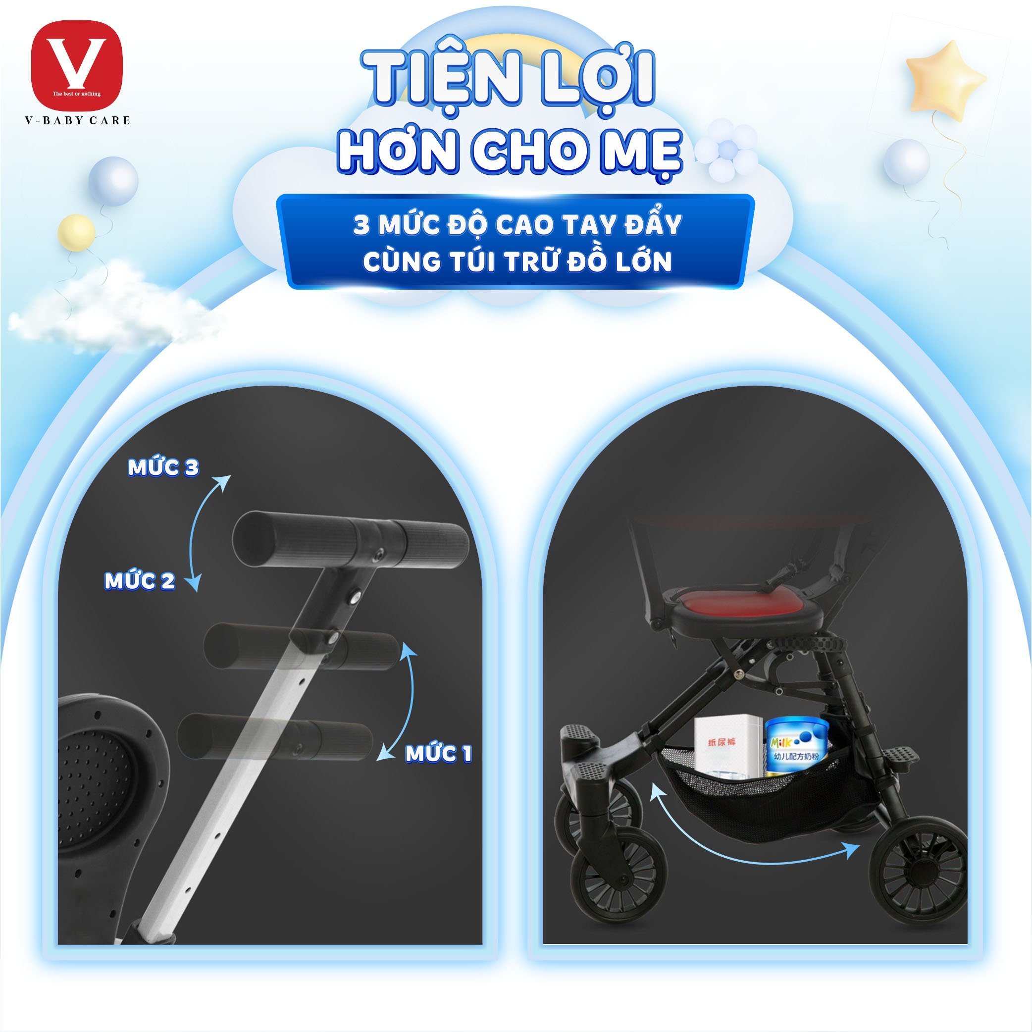 XE ĐẨY ĐẢO CHIỀU GẤP SIÊU GỌN V-BABY Q2 CÓ ĐAI AN TOÀN