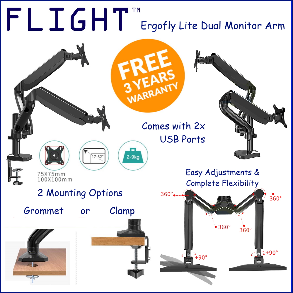Flight™ Dual Ergofly LITE Monitor Arm. LCD Arm. Monitor Mount. Vesa