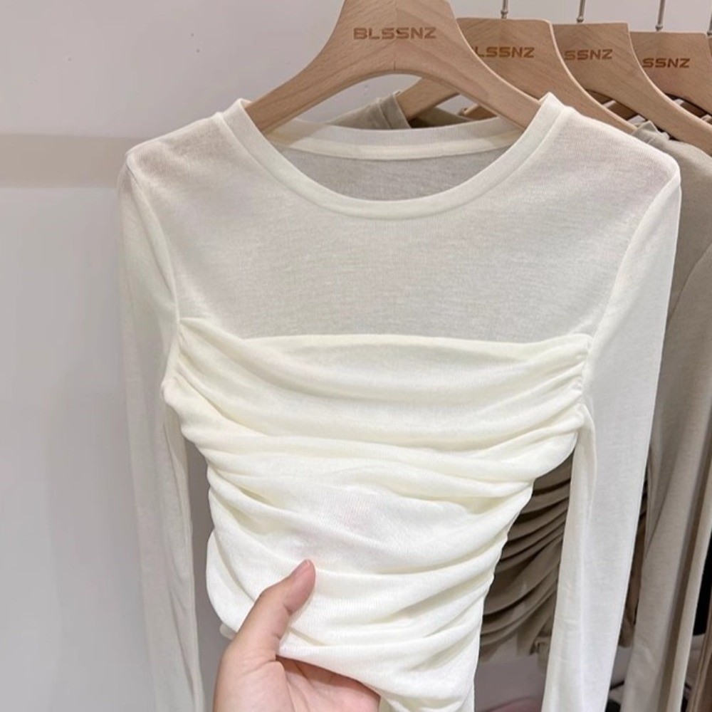 Fashion%20Long%20Sleeve%20Slim%20Long%20Sleeve%20T-shirt%20Transparent%20Mesh%20Wrinkle%20Shape%20Women%20Thin%20Tops%20Slim%20Fit%20Versatile%20Crop%20Top%20Girls%20-%20Image%204