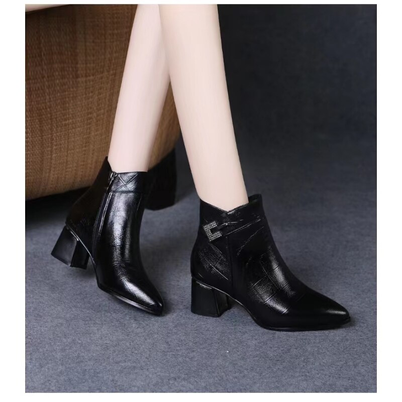 AA18-New Women Autumn Winter Boots Women Shoes Pure Color Booties Buckle Strap Square Heel Single Shoes Pumps Women Shoes Heels Women