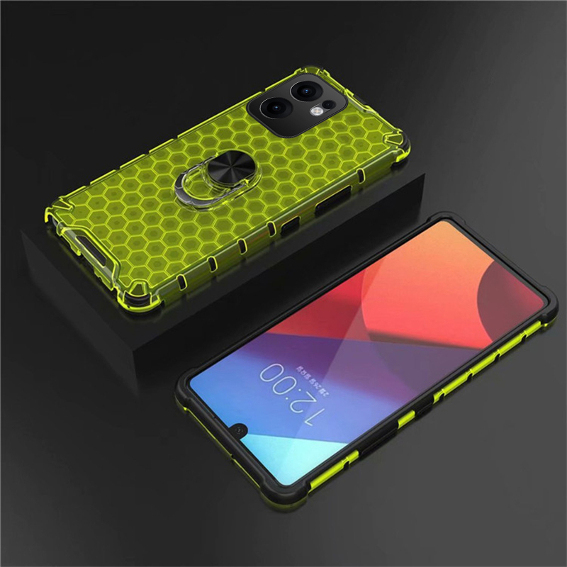 Phone Case for OPPO Reno 13 Pro Back Cover Clear Beehive Design Air Cushion Sorption Buckle Bracket Ring Transparent Casing for OPPO Reno 13F Cover Cases.