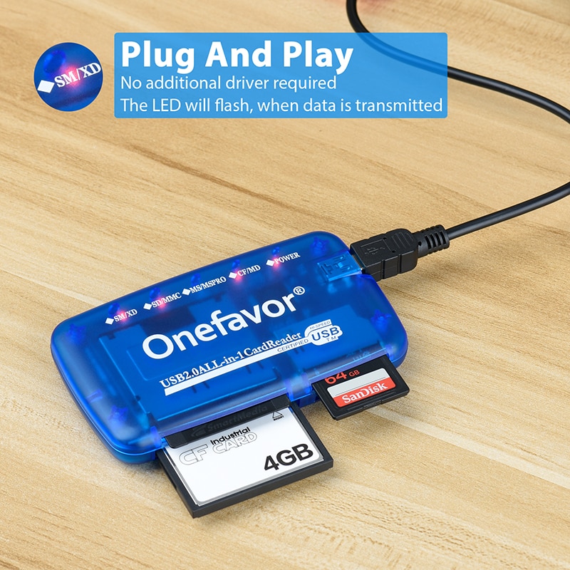 Onefavor 5-In-1 SM Card Reader 100% Origin Camera MS Memory Stick SD Memory Card XD Long Stick CF Card Multiftion Card Reader 2023NEW