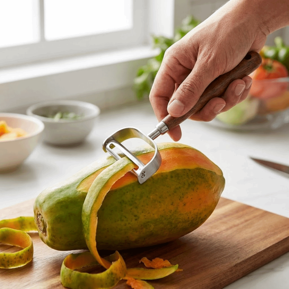 U-Shaped/D-Shaped Walnut Wood Peeler Non-slip Efficient Fruit Peeler Retro Peeling Machine Picnic.
