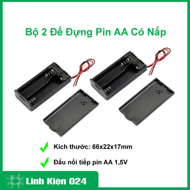 Bộ 2 đế pin, khay đựng pin AA có nắp 2 cell đấu nối tiếp