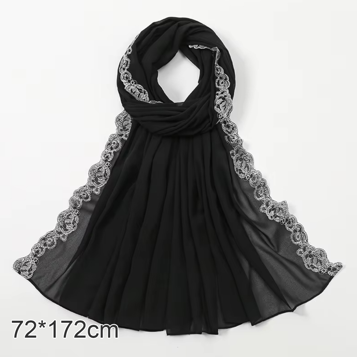 Trendy Plain Lace Scarf Bubble Chiffon Hijabs Solid Color Embroidered Scarfs Chiffon Muslim Woman Veil Eid Abaya Woman Turban Chiffon Hijab Scarf Long Solid Color Lace Pearl Head Wraps Scarves Ladies Beach Sunscreen Shawls Veils Scarf for women.