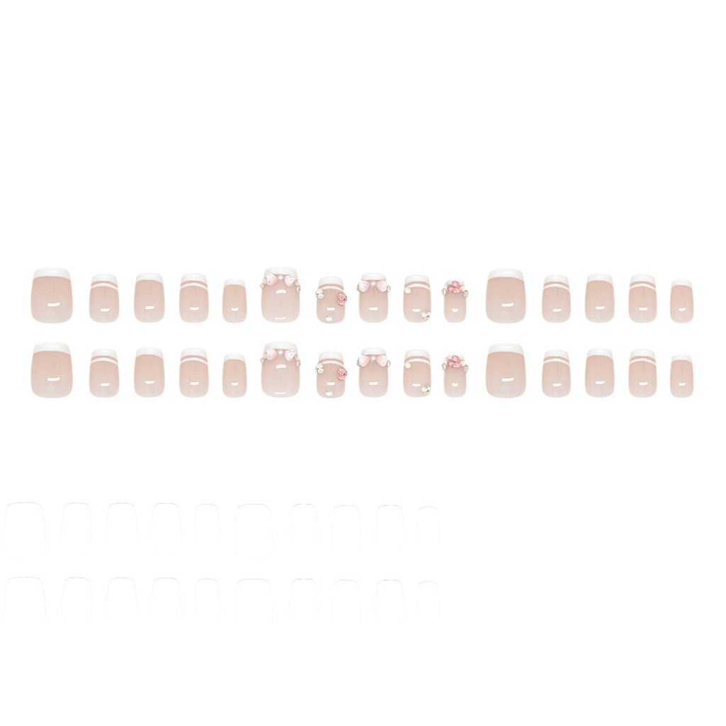 New%202025%2024Pcs%20Simple%20Heart%20Pearl%20Crystal%20Zircon%20Fake%20Nails%20with%20Glue%20DIY%20Art%20Design%20False%20Nails%20Wearable%20Nails%20Stylish%20Pattern%20Artificial%20Nails%20-%20Image%206