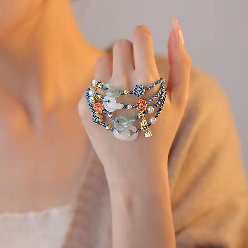 daraz ladies fashion bracelets Ethnic Style Flower Lotus glass Pearl Braided Bracelets Adjustable