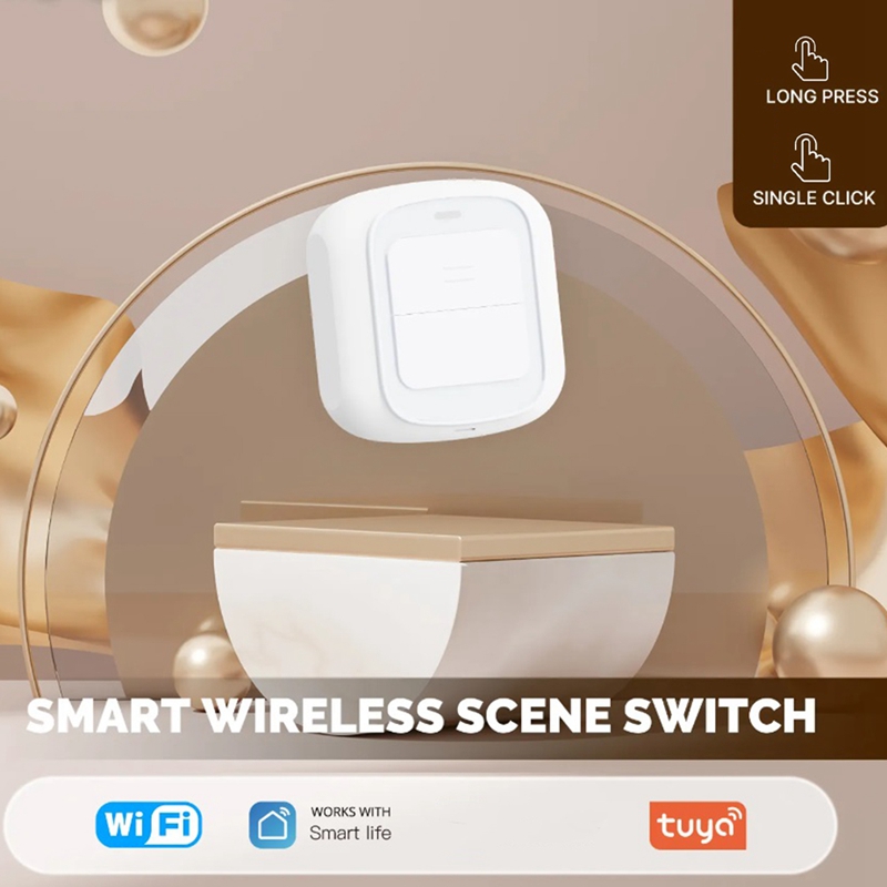 Tuya WiFi Button Scene Switch Wireless Smart Light Wall Switch Low Power Consumption No Wiring for One Tap to Run Durable Easy Install