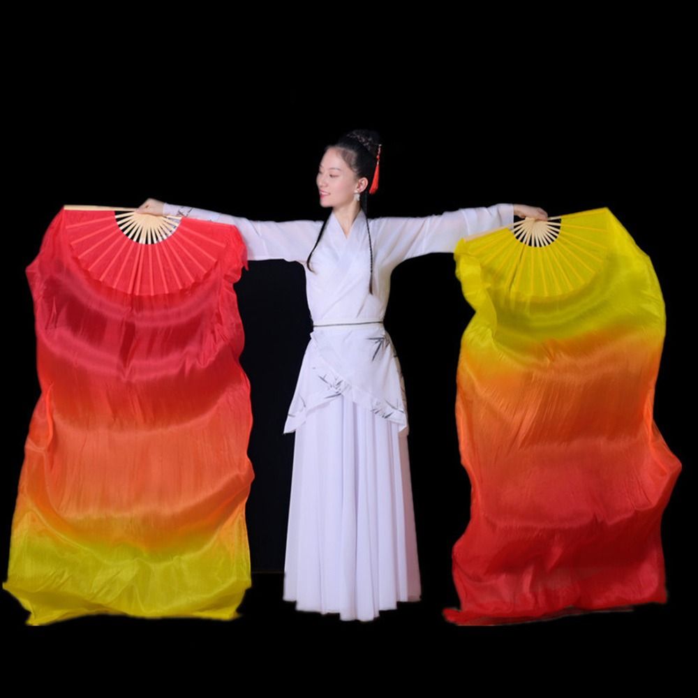 WCYC 150cm Vũ công Thực Hành Màu Gradient Lụa Người Hâm Mộ Múa bụng Fan Rayon Lụa Người Hâm Mộ Lụa dài Người Hâm Mộ