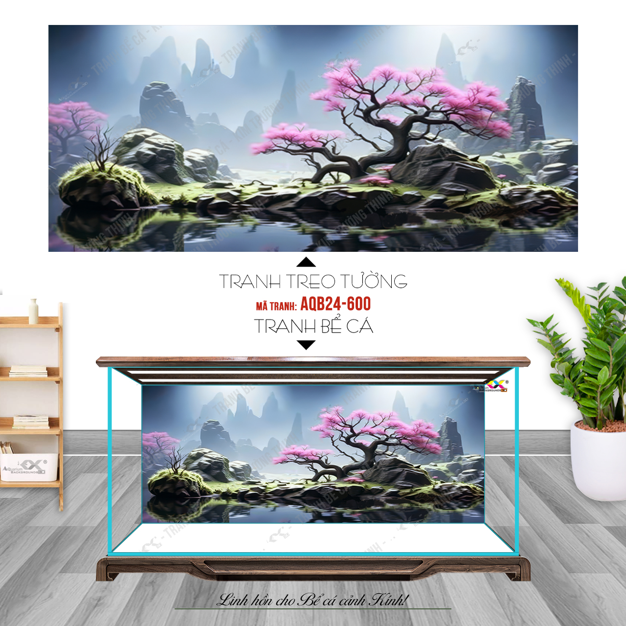 Aquarium shop - tranh 3d4k - tranh 3d dán bể cá - chủ đề phong cảnh - in mọi kích thước