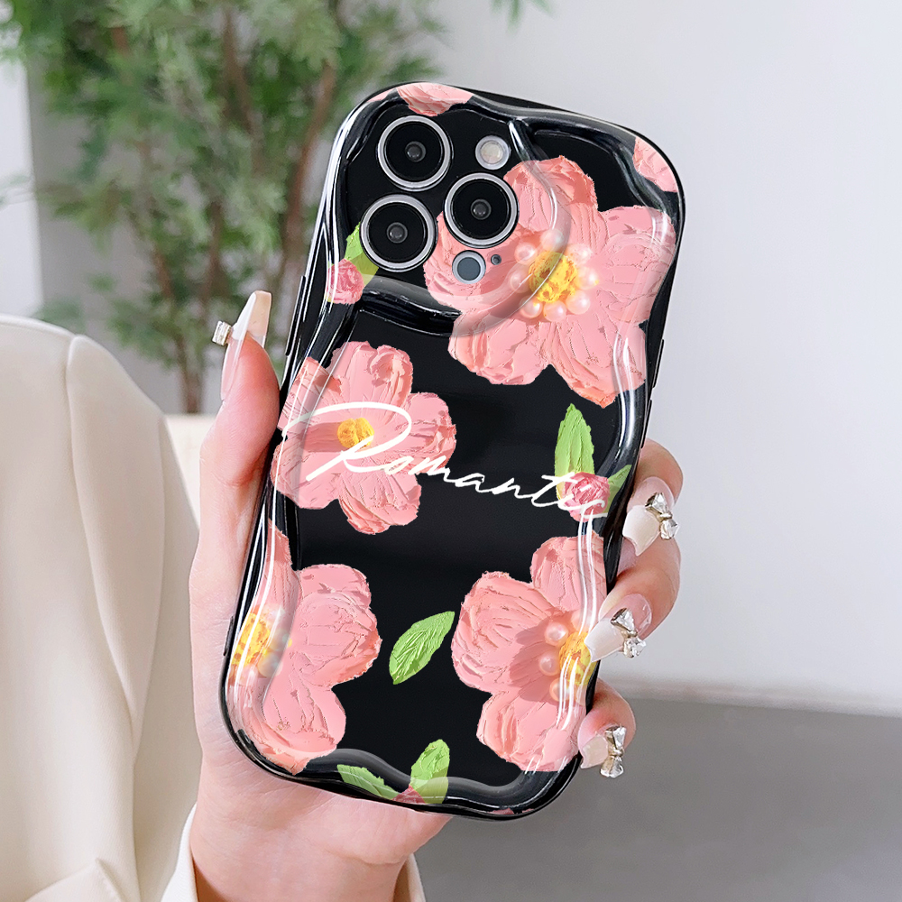 Hontinga for Redmi A3 Redmi A3x Back Cover Pink Flowers Phone Case Texture Wavy Edge Soft Mobile Cover. 