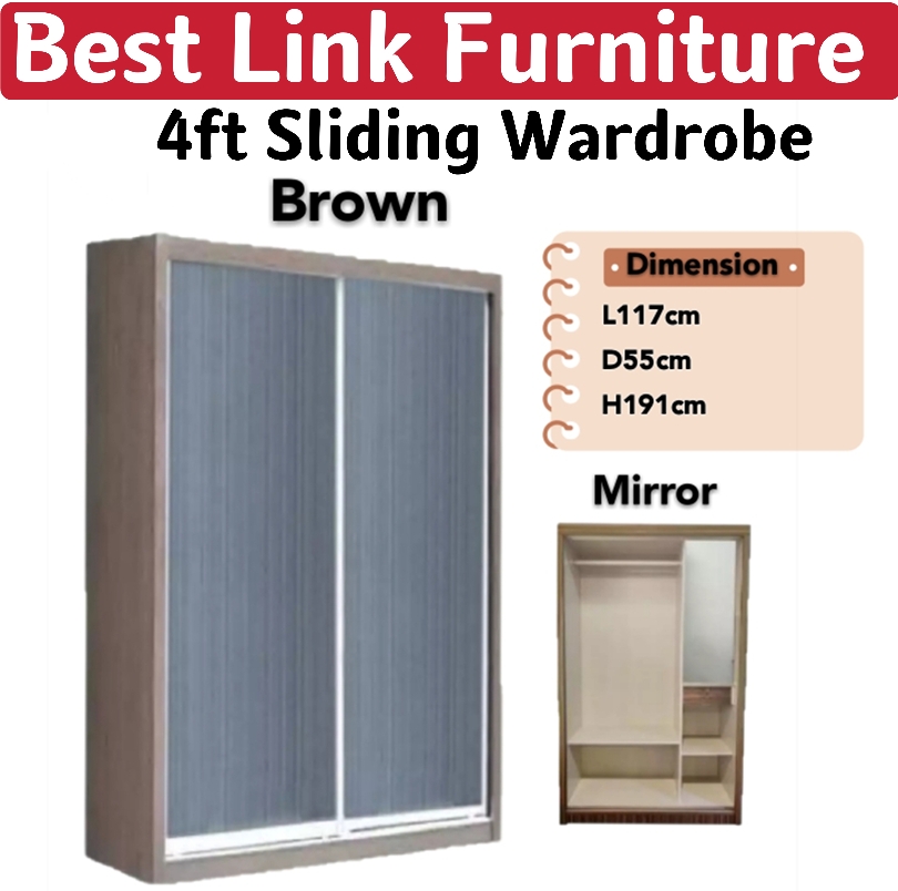 BEST LINK FURNITURE 4FT/ 5FT Sliding Wardrobe (Fully Assembled and Free