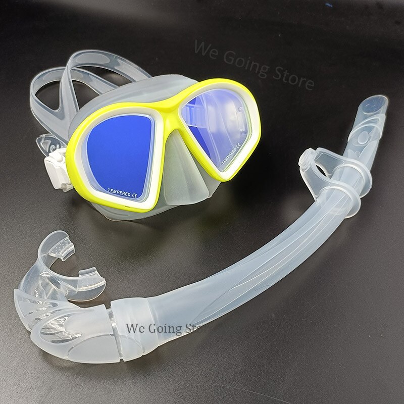 Professional UV Mirrored Diving Glasses Adult New Coloured Coating Tempered Glass Freediving Mask Silicone Snorkel