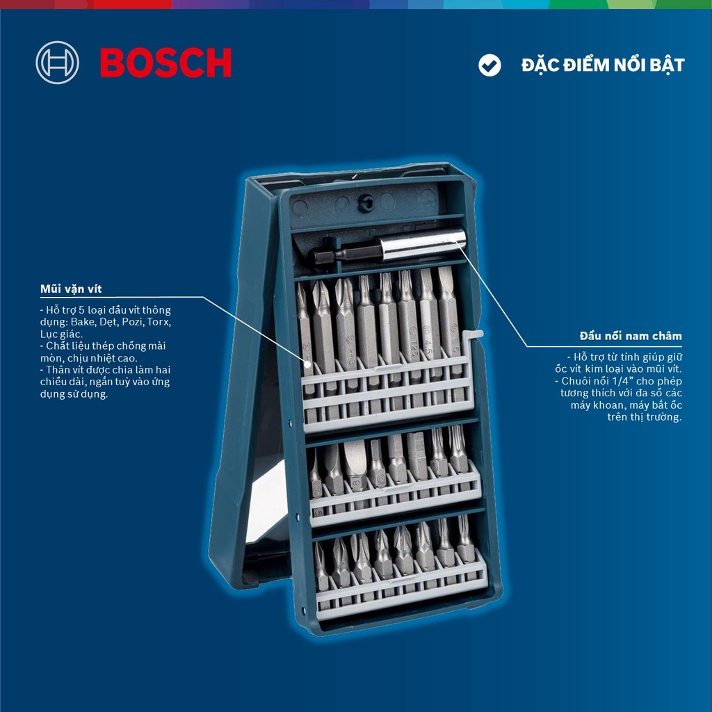 Bộ mũi tua vít đa năng Bosch 25 món (xanh dương)