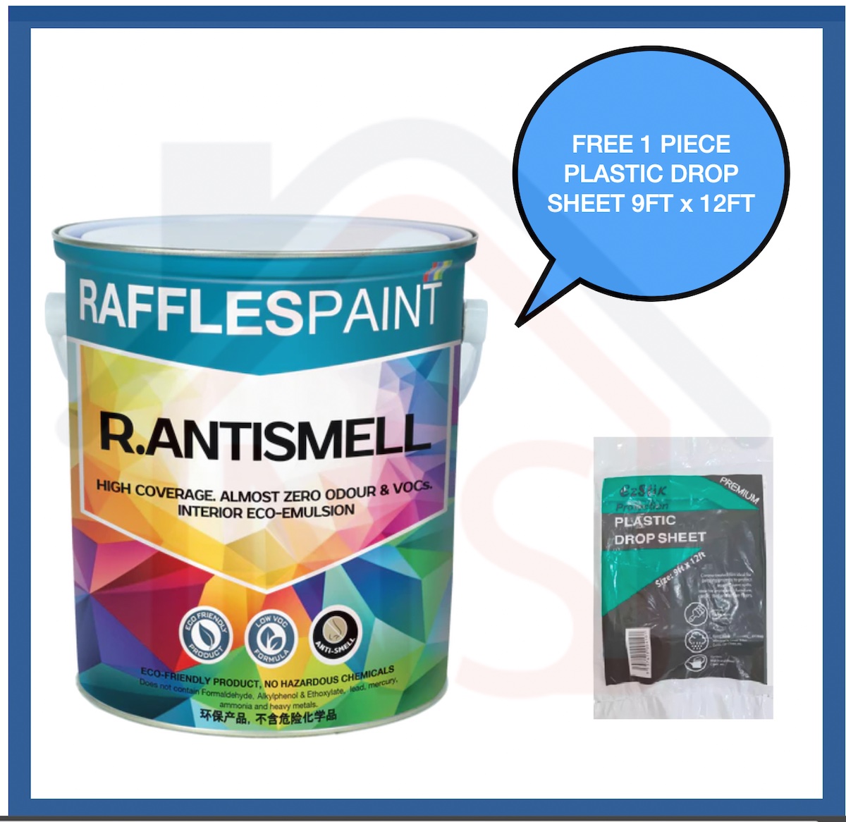 RAFFLES PAINT R.Antismell Matt White Interior Wall Paint 20L (FREE 1 PC