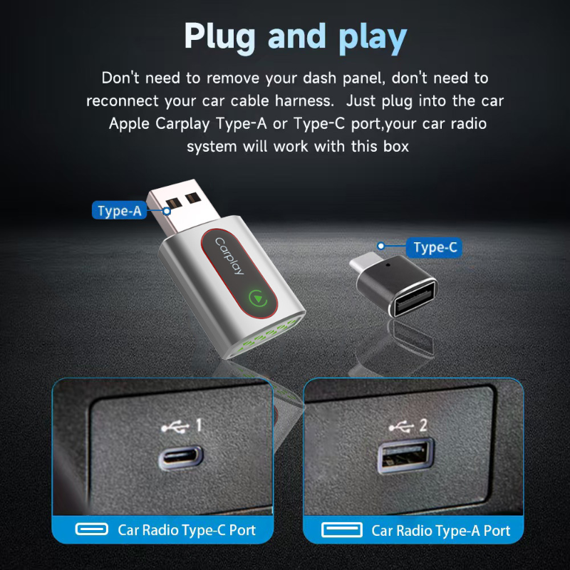 Wireless,Android Auto 2-In-1 Aluminum CarPlay Adapter Box-Wired to Wireless Vehicle Connection.