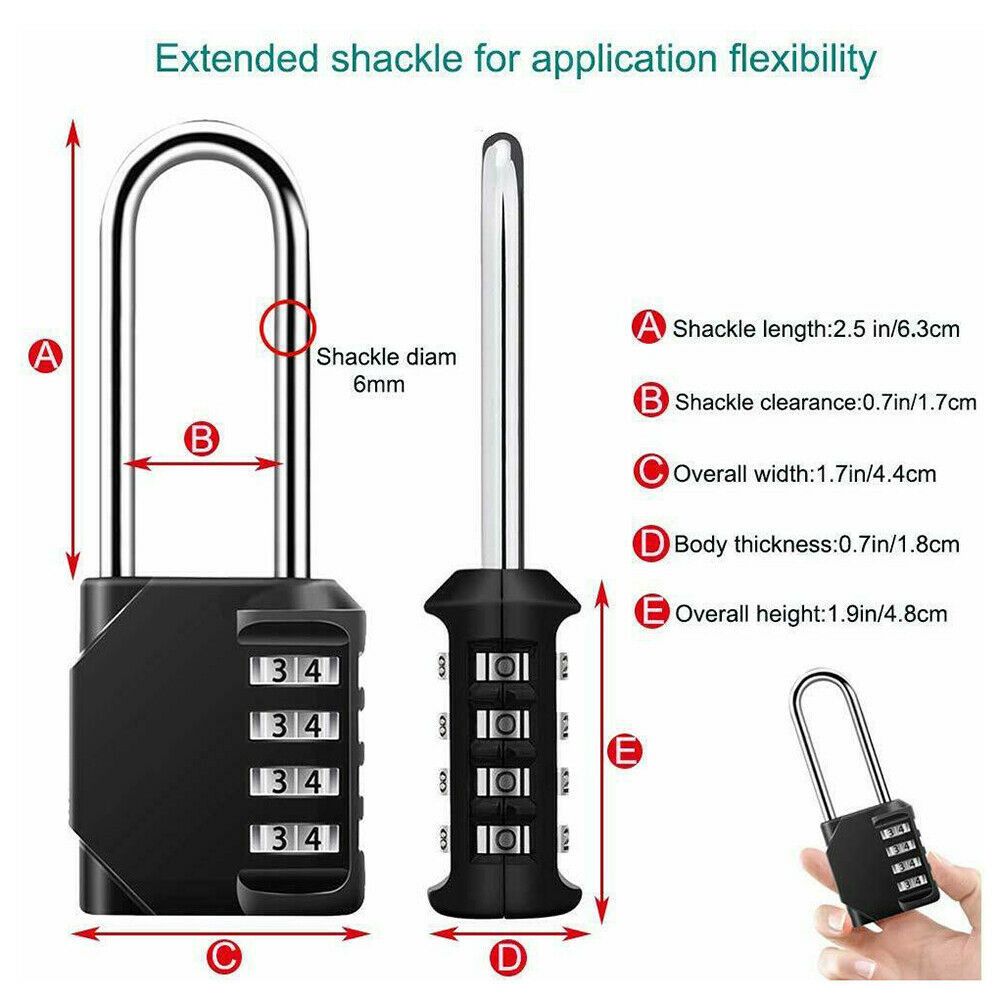 SARAHBOWSH High Security Waterproof Suitcase Outdoor Coded Lock Long Shackle Padlock 4 Digit Number Combination Lock
