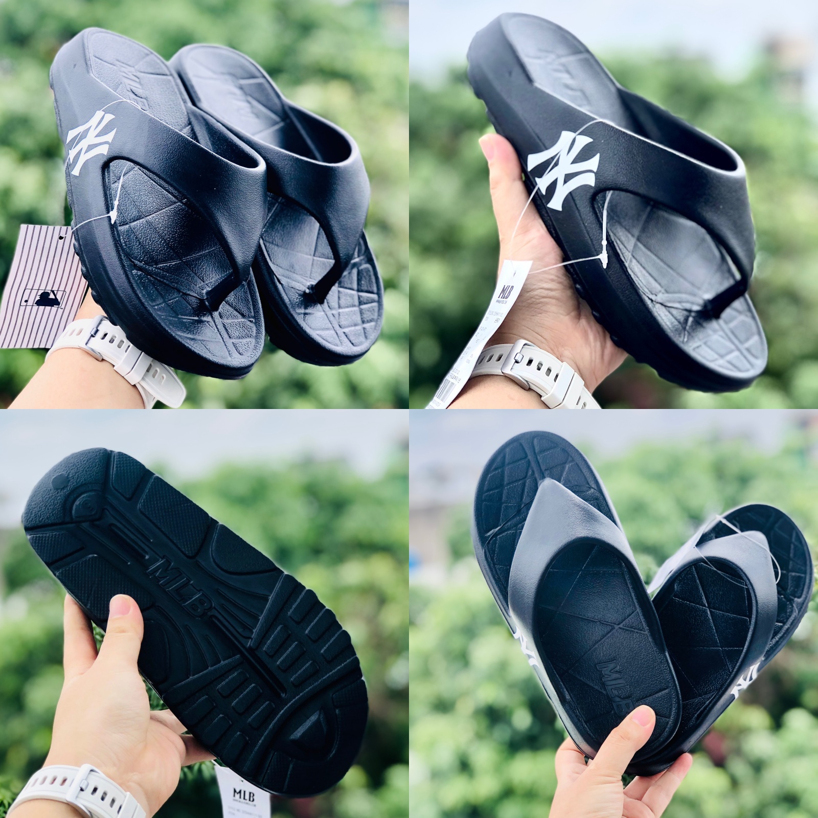 Dép unisex 𝐌𝐋𝐁 ❤️FREESHIP + TẶNG VỚ Cao Cấp  dép kẹp mlb ny bóng chày thể thao nam nữ in NY chất xịn kèm tag mác, đế cao, đen
