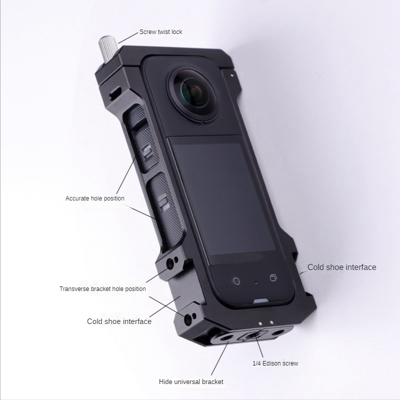 For Insta 360 X3 Metal Protective Cage Panoramic Action Camera Case with Cold Shoe Mount for Insta 360 X3 Accessory