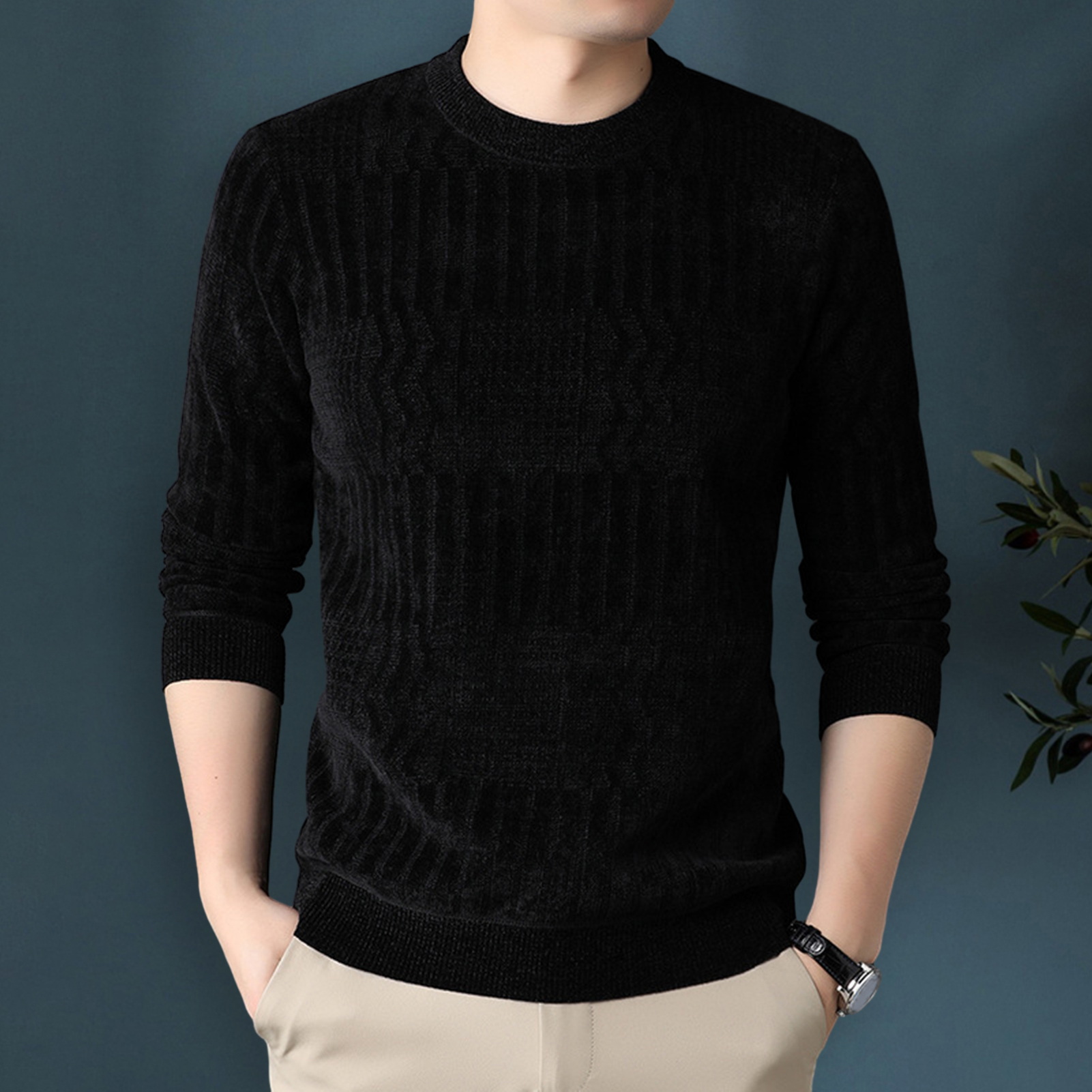 Tina Warmer, gemütlicher Herrenpullover, einfarbiger Herrenpullover, gemütlicher Strickpullover für Herren, warm, elastisch und Übergröße, perfekt für 21_voghion.com