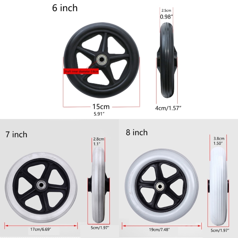 2pcs%206/7/8inch%20Front%20Caster%20Wheels%20Solid%20Tire%20Wheel%20Wheelchair%20Replacement%20Part%20-%20Image%207
