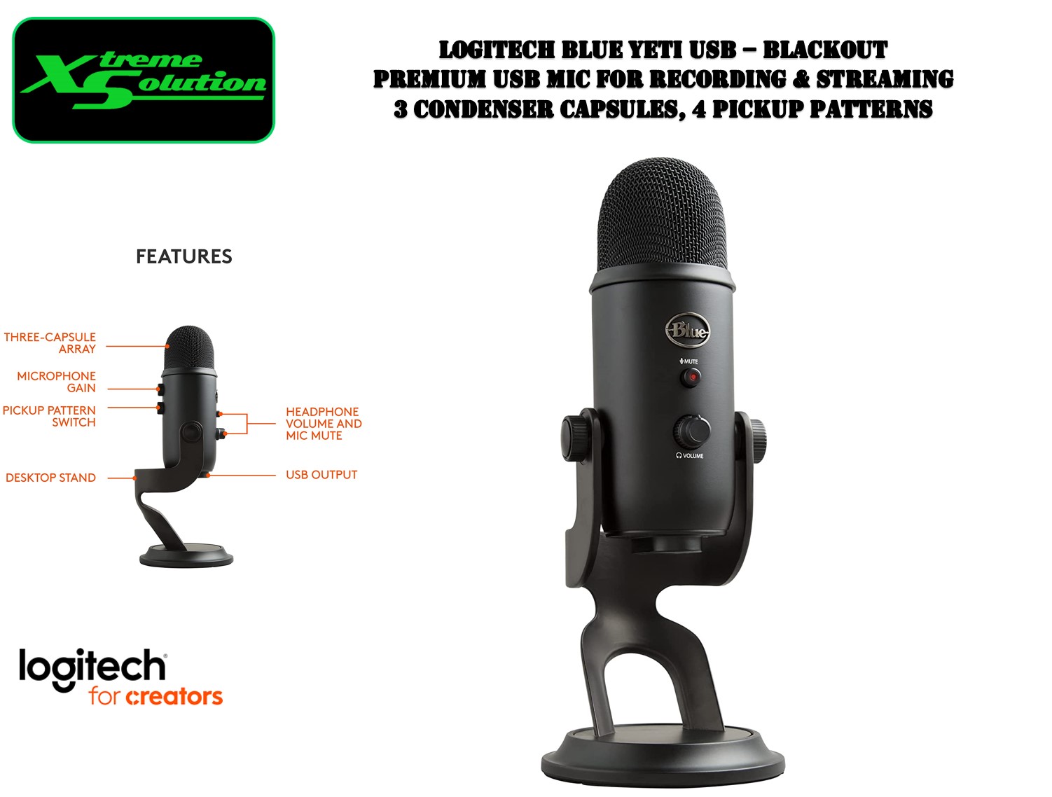 Logitech Blue Yeti Professional Multi-pattern USB Microphone for
