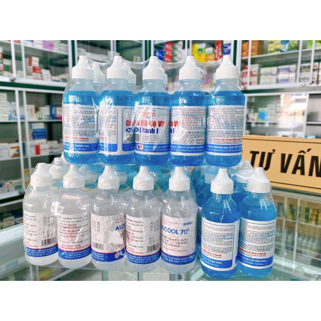 Cồn 70 độ, 90 độ chai 60ml trắng xanh