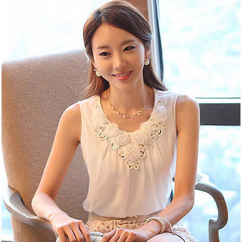 MJO2024 ฤดูร้อนใหม่สวมใส่ด้านนอกด้านล่างเสื้อชีฟองแขนกุดท็อปส์ซูกว้าง