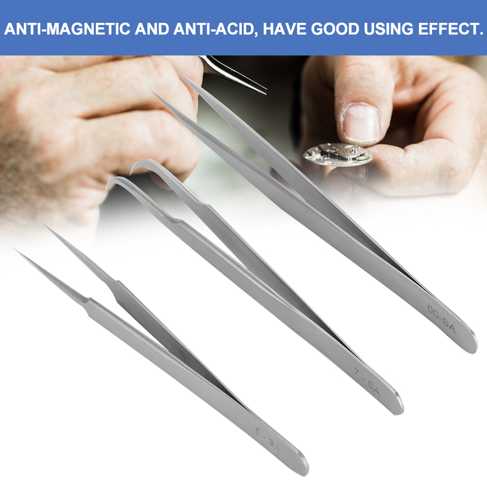 3Pcs/Set Stainless Steel Thickened Tweezers Set for Watch and Jewellery Repairs Tool