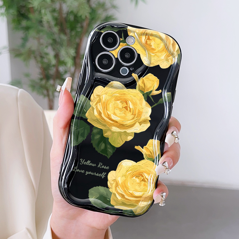 BILI for Samsung A52 4G 5G A52S 5G Back Cover Yellow Rose Pattern Cream Texture Wavy Soft Silicone Mobile Phone Covers. 