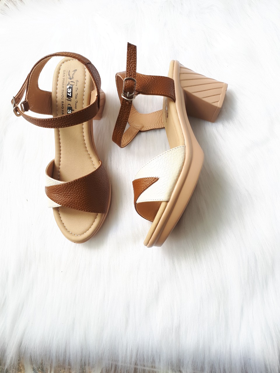 Sandal đế gót cao 7 phân  da bò thật cao cấp VI VI S210