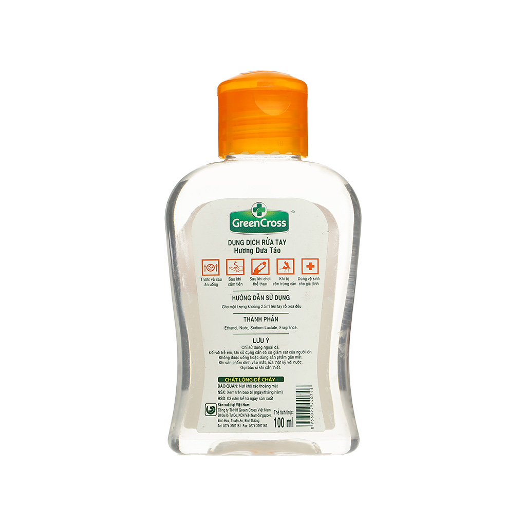Dung dịch rửa tay diệt khuẩn GreenCross 100ml (hương Dưa Táo)