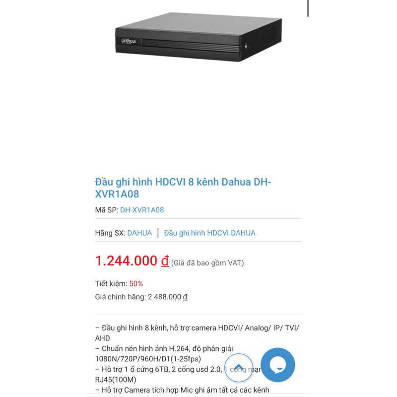 Đầu ghi dahua 8 kênh 2.0 5in1 dh-xvr1a08 xvr1b08 hàng mới chính hãng bh 2năm
