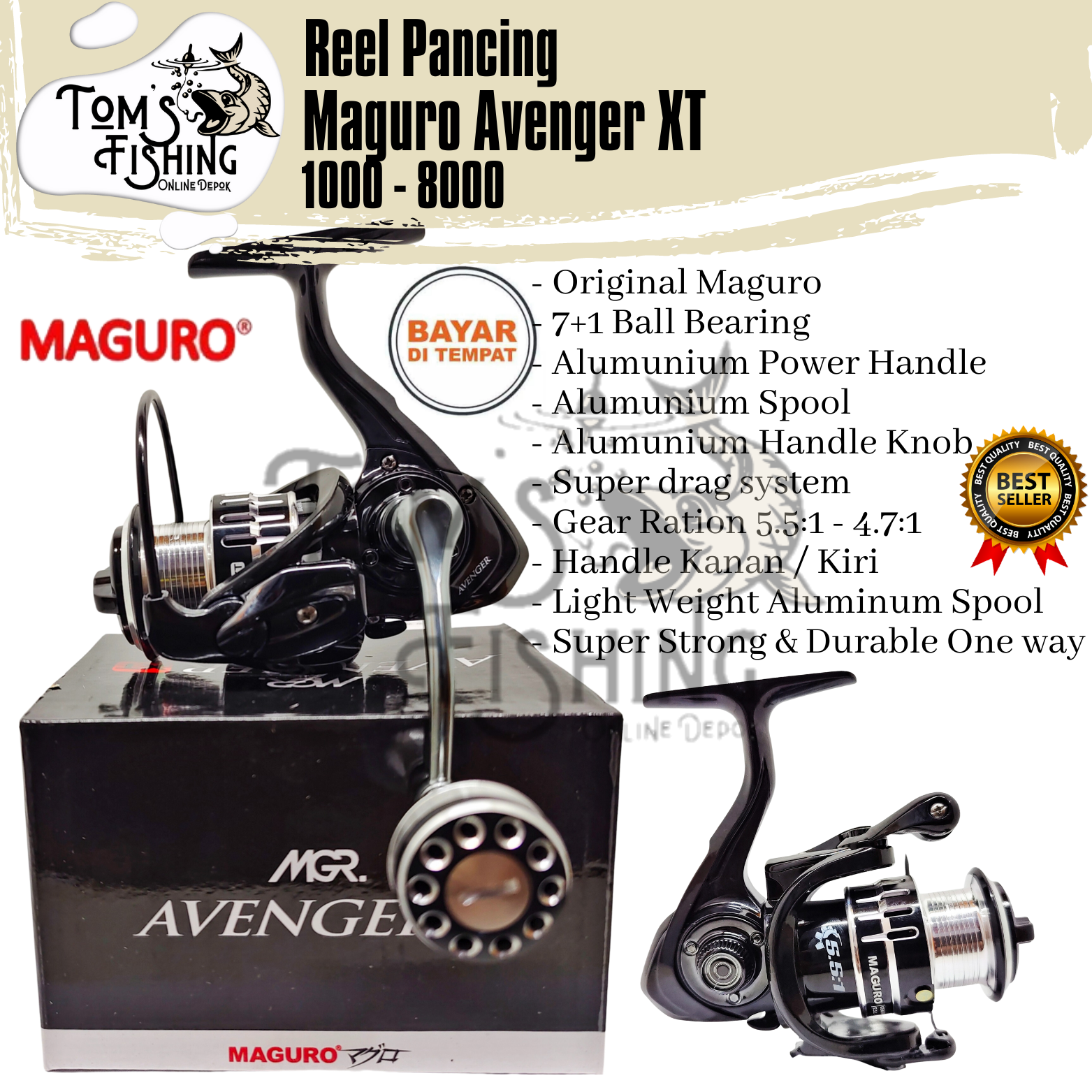 Reel Pancing Maguro Avenger XT 1000 - 8000 ( 7+1 Bearing ) Power