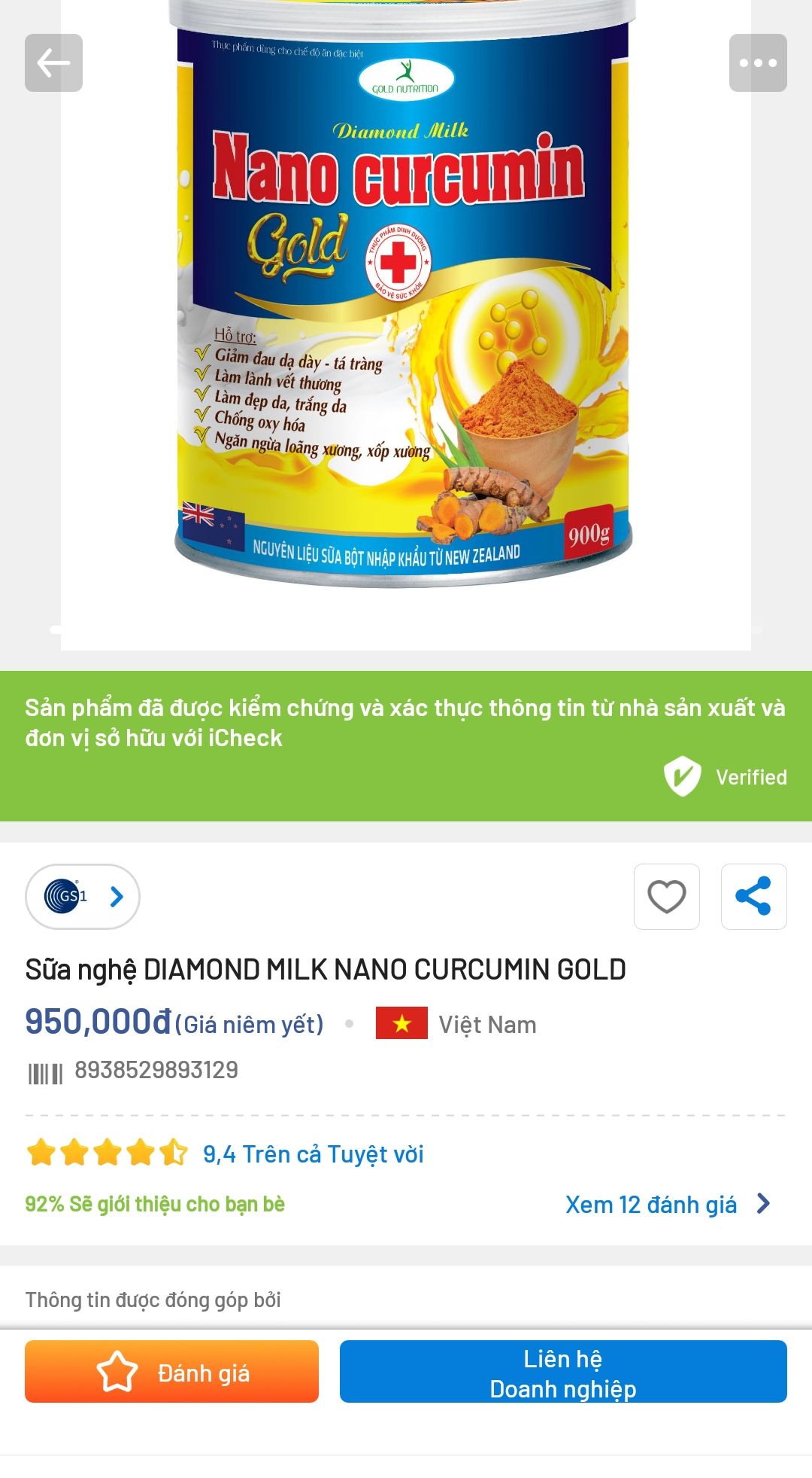 (Combo 3hộp900g) Sữa nghệ Nano Curcumin Gold HSD 2027