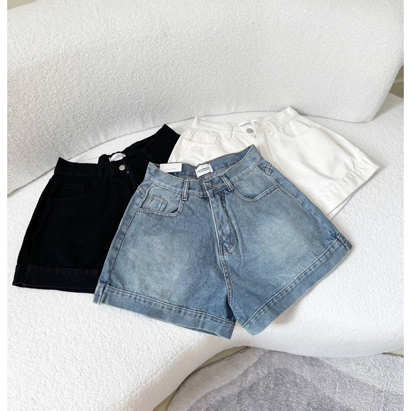 Quần short jean lưng cao ống rộng