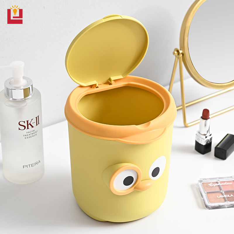 Office desktop trash bin, home bedroom bedside, cute mini with cover, multifunctional storage, large open mouth paper basket