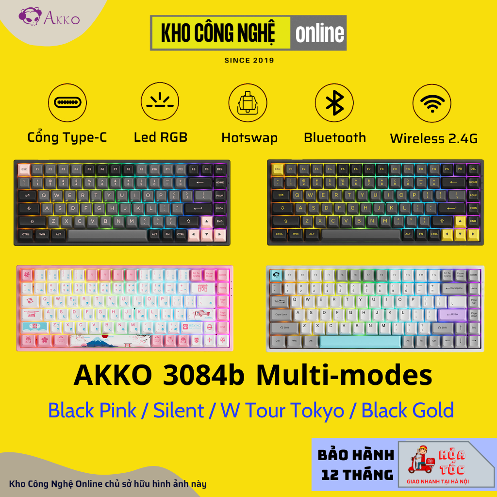 Bàn phím cơ AKKO 3084B Plus Multi-modes (Led RGB/Bluetooth/Wireless 2.4G/Hotswap/Foam tiêu âm/Foam Đáy/Pre-lube)