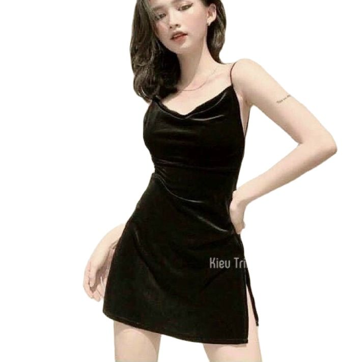 Sét áo khoác gân + đầm nhung dây