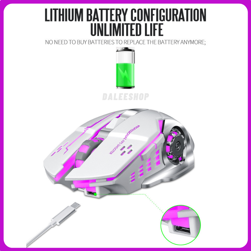 Chuột máy tính bluetooth gaming chuột không dây gaming pin sạc silent không tiếng ồn đèn led 7 màu BH 6 Tháng daleeshop Q13