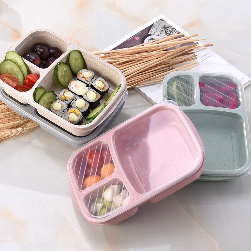 Hộp cơm khay nhựa lúa mạch 3 ngăn