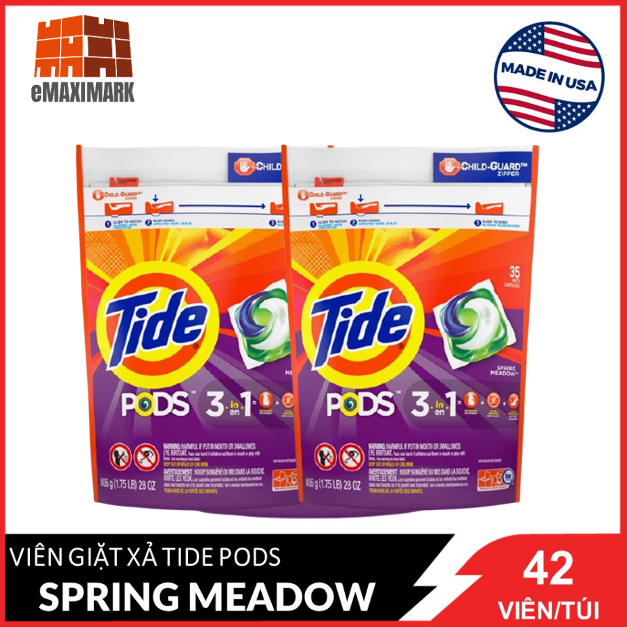 HCMMade in USA Combo 2 túi viên giặt xả Tide Pods 3in1 Spring Meadow 42