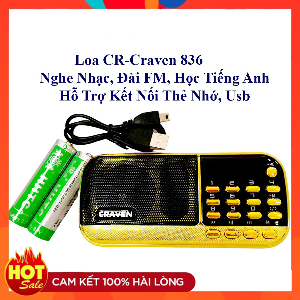 Loa nghe nhạc usb thẻ nhớ radio fm - máy nghe nhạc craven cr-836 - máy nghe nhạc ,nghe đài fm