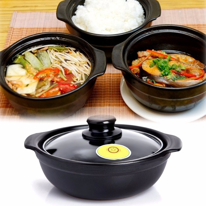 Nồi đất tráng men nấu mì cay, kho cá, kho thịt lòng cạn đỉnh 8 kèm nắp kính