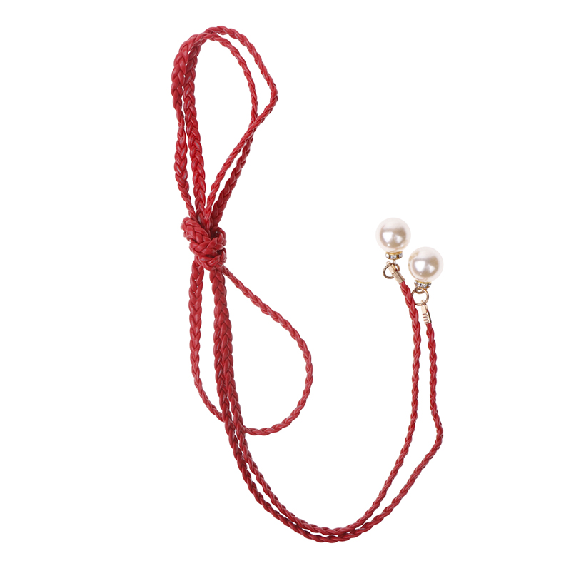 Retro PU Braided Pearl Belt Chain Versatile Women Leather Rope Waistband Love Buckle Jeans Dresses Clothing Accessories. 
