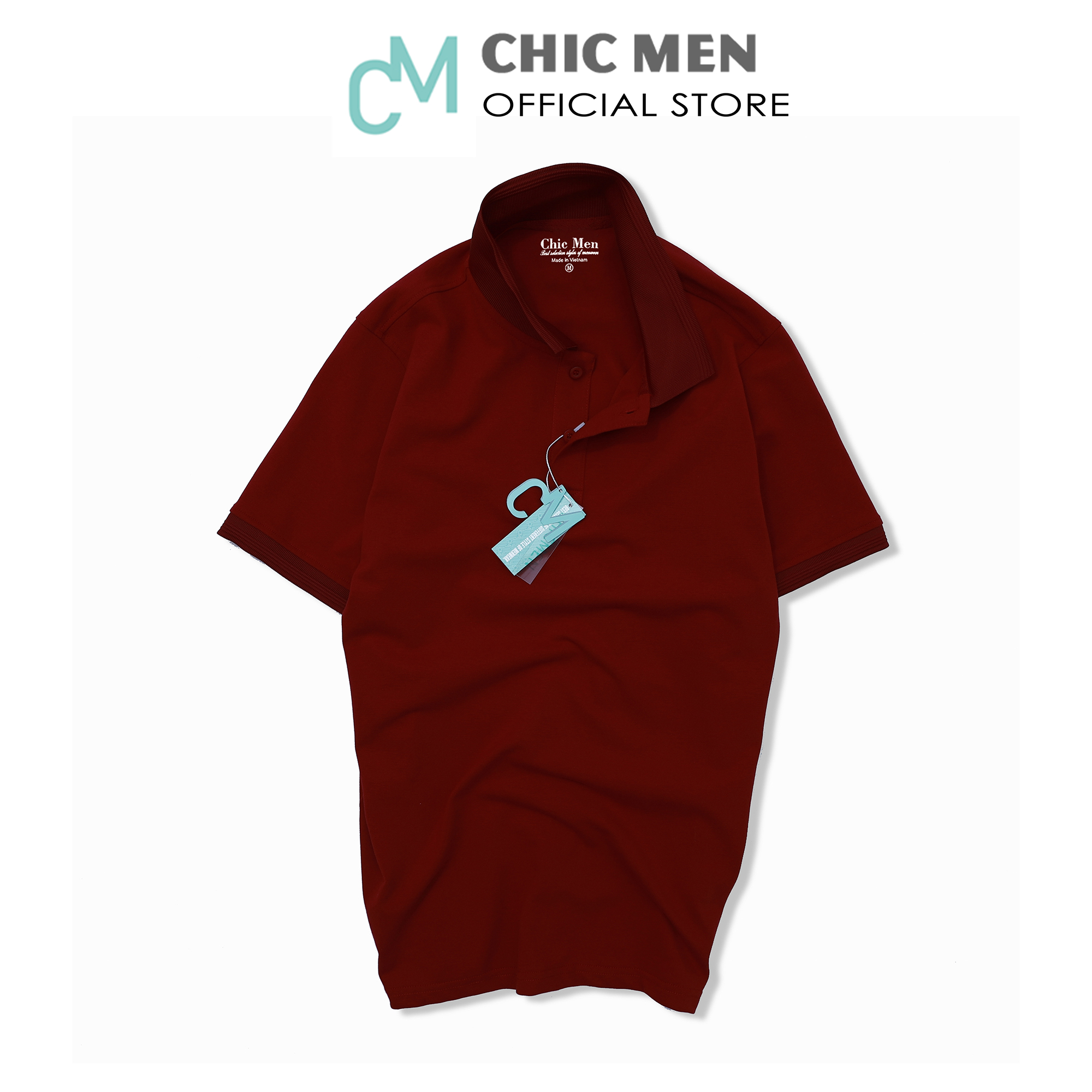 Áo POLO nam cổ bẻ BASIC,form regular, vải cá sấu CVC, phong cách, màu Đỏ Mận - CHICMEN