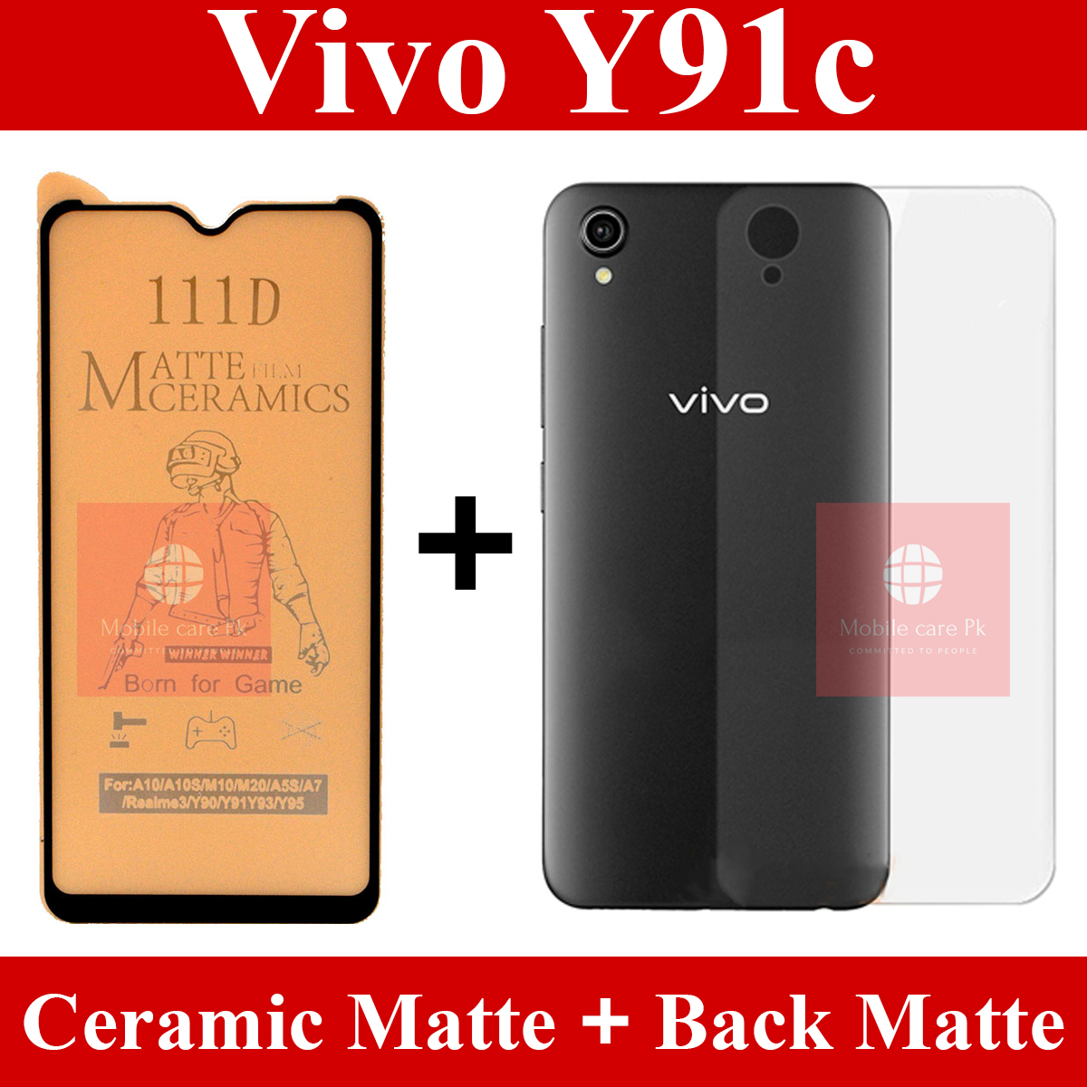 Vivo Y91c Matte Glass Fiber Glass Protector + Back Protector Carbon Fiber Matte Soft Skin Sheet For Vivo Y91c. 