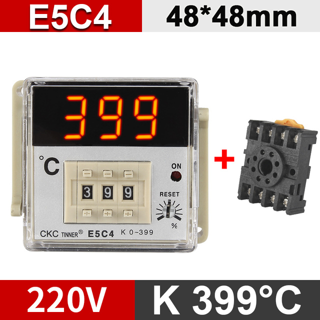 【Value Bundle】 e5c4/e5c2 digital display pointer knob temperature controller 0-399/0- Celsius K type/ PT100 type thermostat with socket 220V.